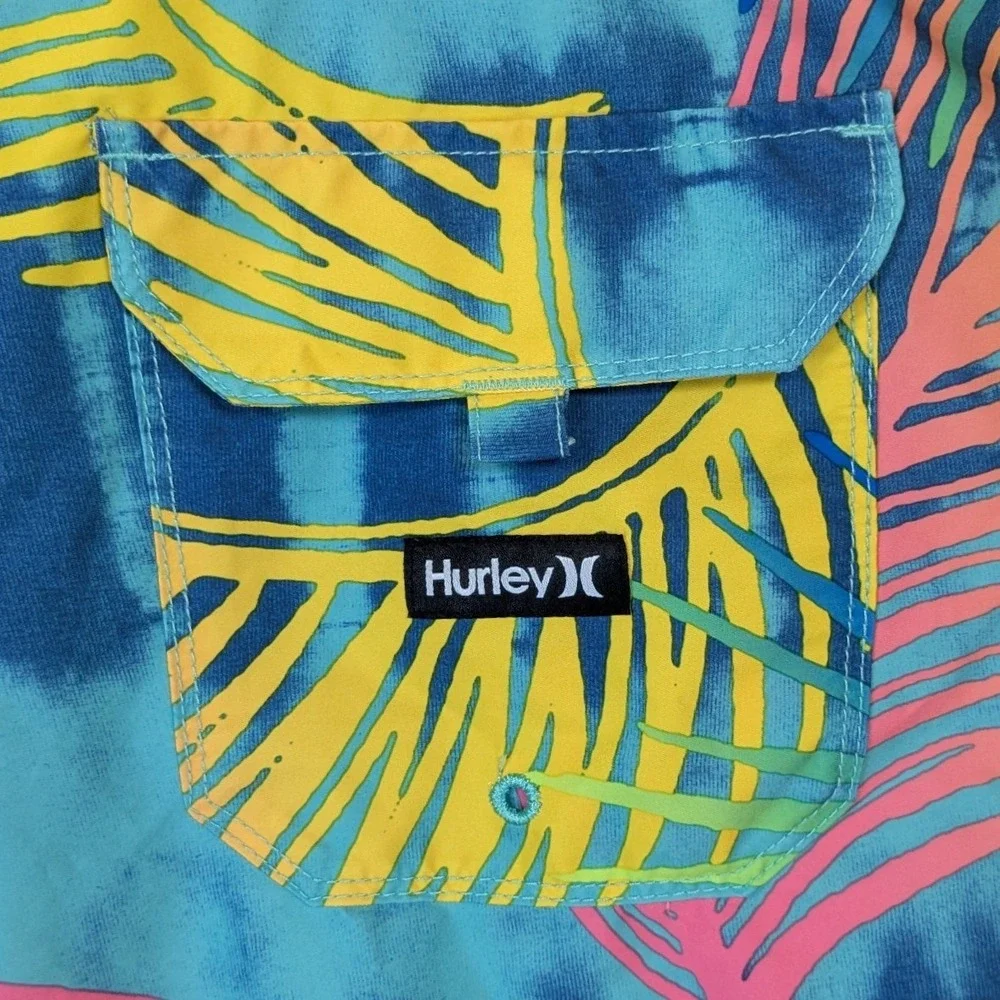 Hurley Board Shorts Men's 38 Tie Dye Palm Print Blue Swim‎ Trunks Beach